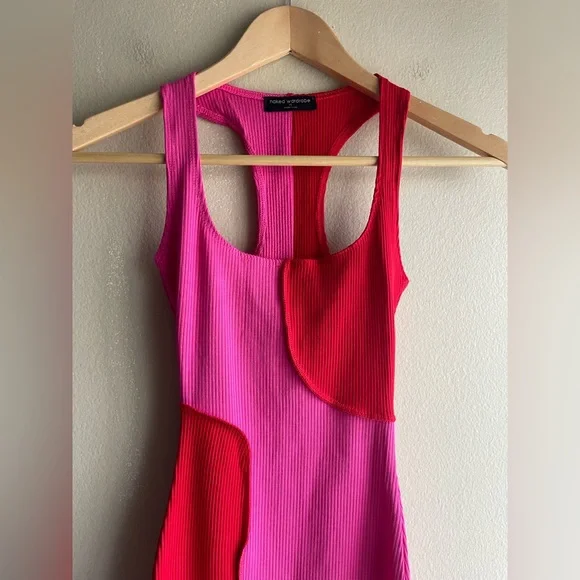 New Naked Wardrobe Women Mid Pink Red Dress Sleeveless Size XS - Picture 2 of 8